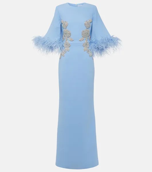 Креповое платье juliana с отделкой перьями Rebecca Vallance, синий