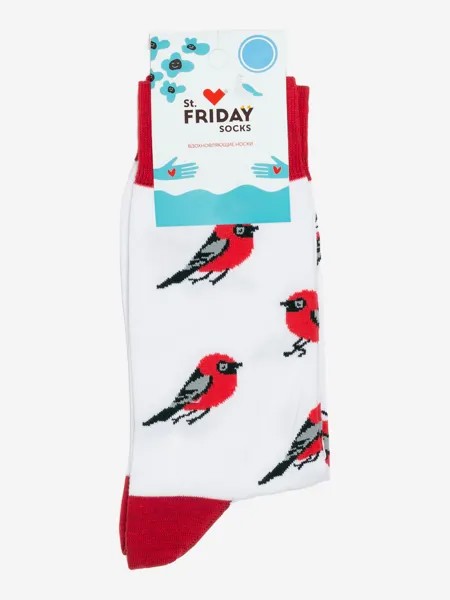 Новогодние носки St.Friday Socks - Снегири, Белый