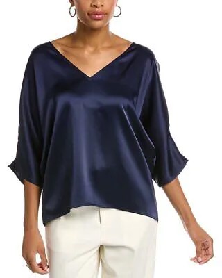 St. John Liquid Satin Top с v-образным вырезом женский синий S