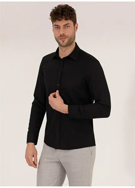 Обычная черная мужская рубашка Slim Fit с классическим воротником Pierre Cardin