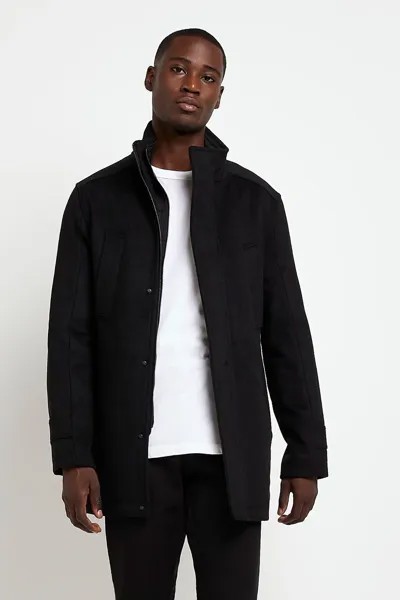 Шерстяное повседневное пальто River Island, черный