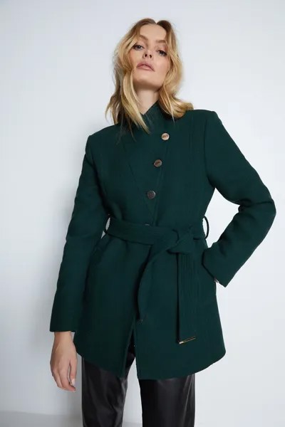 Короткое пальто с запахом и поясом Warehouse, зеленый