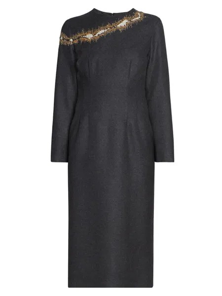 Платье миди из шерсти с вышивкой Delavina Dries Van Noten, антрацит