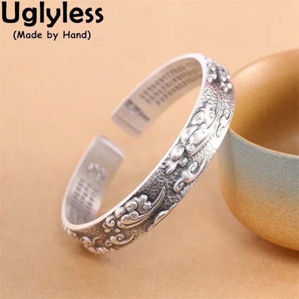 Женские Этнические браслеты Uglyless GOOD LUCK с облаками, однотонные серебряные браслеты Ag999, тонкие серебряные браслеты 11 мм в форме сердца, юбки и...