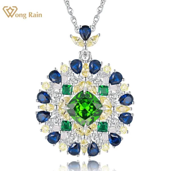 Wong Rain, винтажное серебро 925 пробы, Изумрудный Сапфир, цитрин, драгоценный камень, женское ожерелье, цветок, подвеска, свадебное, хорошее ювелирное изделие, подарок