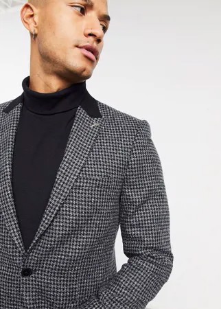 Приталенный пиджак угольно-серого цвета с контрастным лацканом и узором «гусиная лапка» Shelby & Sons-Серый