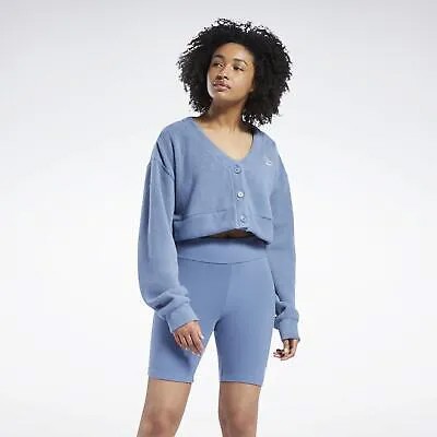 Reebok Classics Cardigan Womens Blue Casual Athletic Sportswear Sweater Top