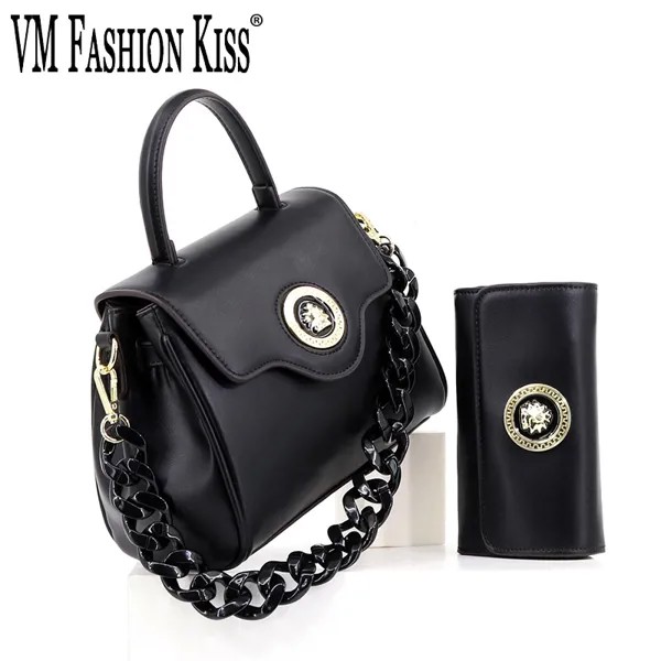 Женская сумка-кошелек VM FASHION KISS, однотонная сумка через плечо, Сумка с акриловой цепочкой, набор из двух предметов