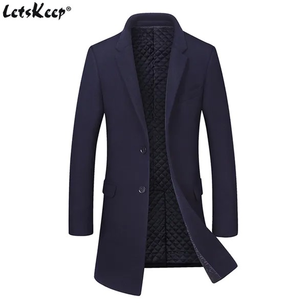 LetsKeep/зимнее длинное шерстяное пальто, мужской толстый шерстяной плащ, ветровка, мужская повседневная верхняя одежда, теплое пальто большог...
