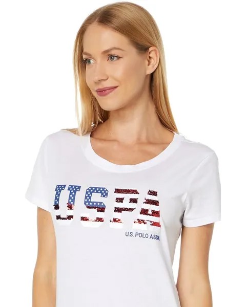 Футболка U.S. POLO ASSN. Sequins Flag Scoop Neck Tee, белый