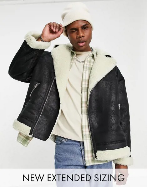 Черная куртка в стиле oversized с подкладкой черного цвета из искусственного меха ASOS DESIGN-Черный цвет