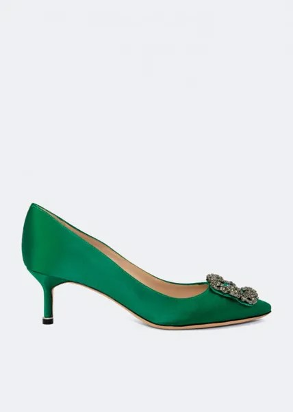 Атласные туфли MANOLO BLAHNIK Hangisi satin pumps, зеленый