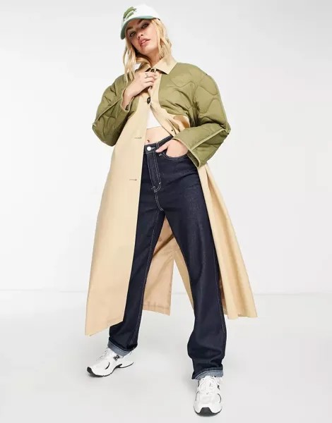 Гибридный стеганый плащ цвета хаки ASOS