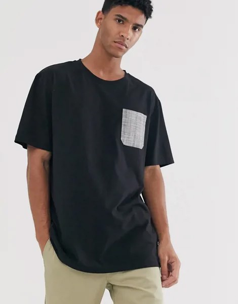 Черная oversize-футболка с карманом в клетку Brooklyn Supply Co-Черный