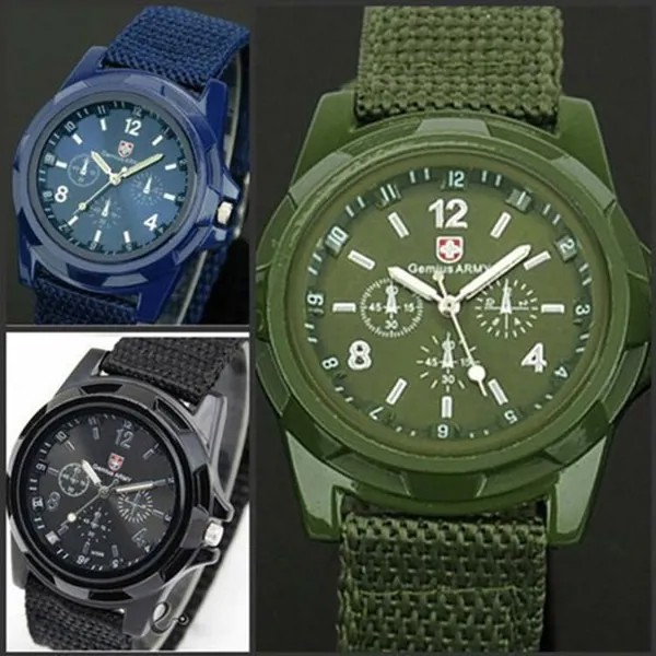 Кварцевые часы армии солдат военные холст ремень ткань аналоговые наручные часы спортивные часы
