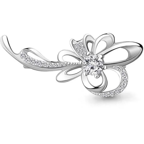 Серебряная брошь Aquamarine А71509А с фианитом