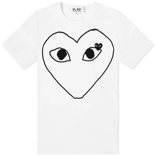 Футболка Comme Des Garcons Play Outline Heart Logo T-Shirt, цвет White & Black