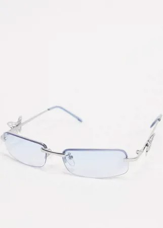 Голубые солнцезащитные очки без оправы в стиле 90-х Bershka-Голубой