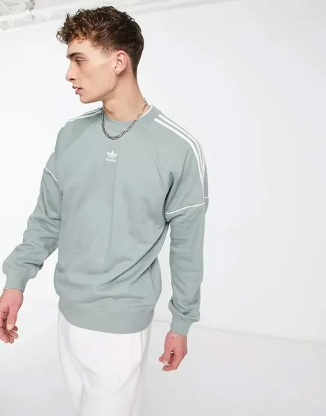 Серая толстовка с логотипом и тремя полосками adidas Originals Rekive