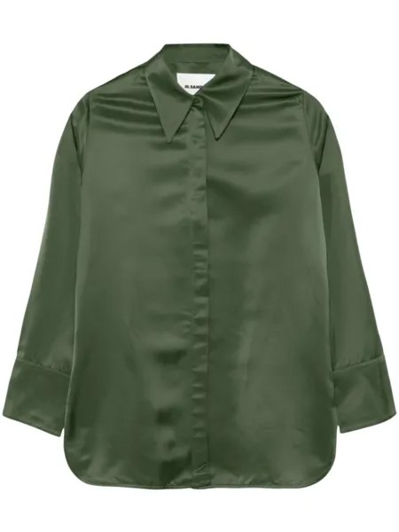 Jil Sander атласная рубашка, зеленый
