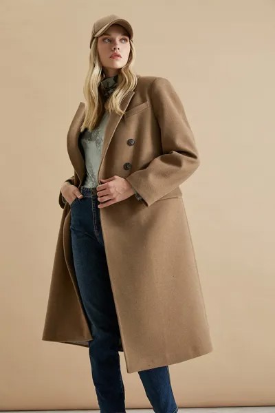 Двубортное длинное пальто Koton, коричневый