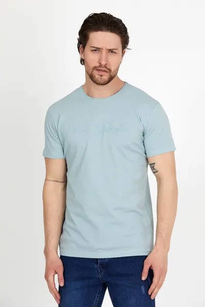 Мужская мятная футболка с круглым вырезом и вышивкой DYNAMO, бирюзовый
