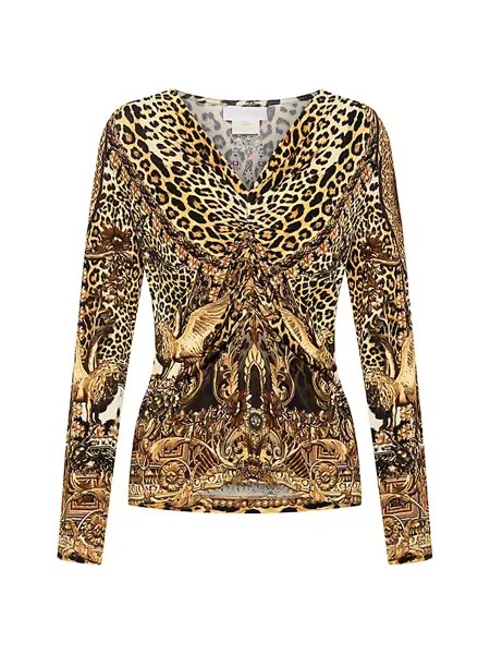 Блузка из джерси с леопардовым принтом и сборками Standing Ovation Camilla, цвет standing ovation