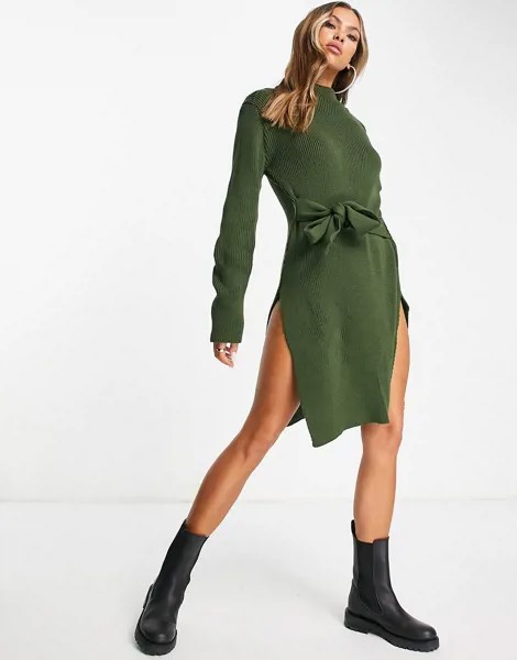 Платье-джемпер мини цвета хаки с высоким воротником Unique21-Зеленый цвет