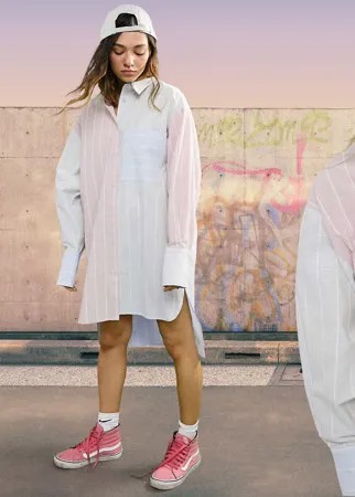 Хлопковое платье-рубашка мини в стиле oversized с узором в пастельную полоску ASOS DESIGN-Многоцветный