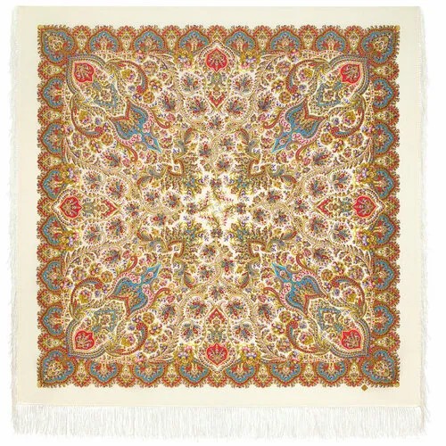 Платок Павловопосадская платочная мануфактура,146х146 см, голубой, коричневый