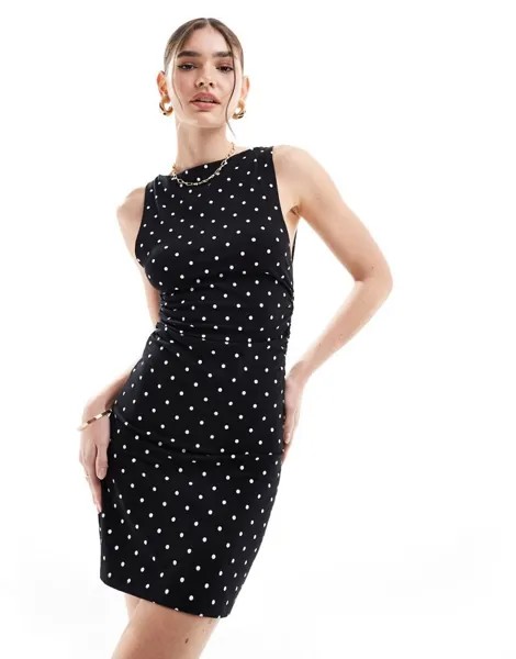 ASOS DESIGN – мини-платье с вырезом «лодочка» и сборками по бокам в горошек