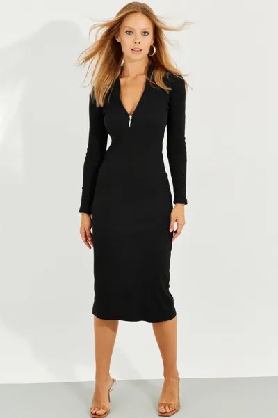 Женское черное платье-миди на молнии спереди EY2547 Cool & Sexy, черный