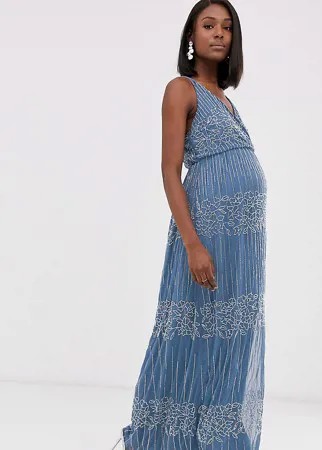 Платье макси с запахом и отделкой в виде цветов и линий ASOS DESIGN Maternity-Многоцветный