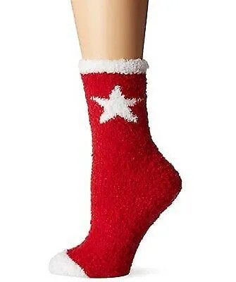 Мягкие уютные носки для отдыха Karen Neuburger с захватами, малиново-красные с белой звездой,