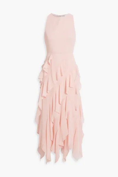 Платье миди из шифона с оборками Badgley Mischka, розовый