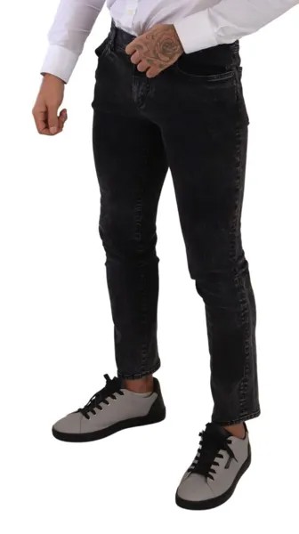 Мужские гладкие дизайнерские джинсы узкого кроя Dolce & Gabbana, цвет Black And Gray