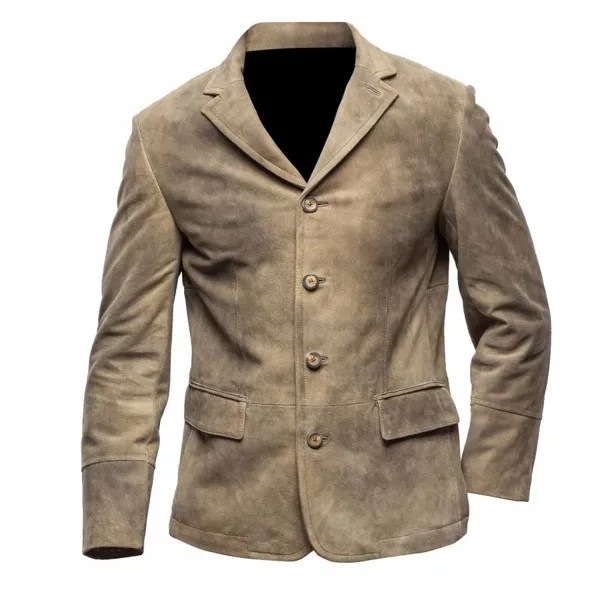 Мужская куртка винтажный замшевый уличный пиджак с карманами цвета хаки