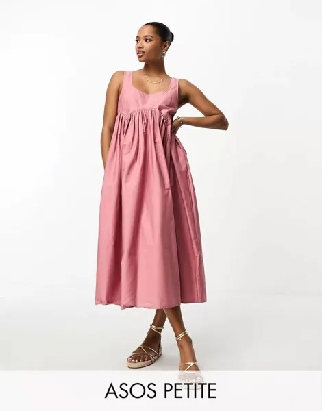 Черно-розовый сарафан миди с квадратным вырезом ASOS DESIGN Petite