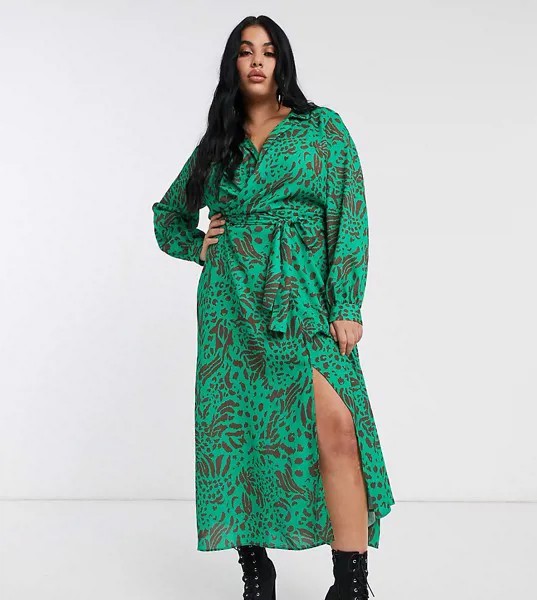 Платье миди с запахом и абстрактным звериным принтом ASOS DESIGN Curve-Многоцветный