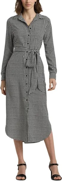 Платье LAUREN Ralph Lauren Houndstooth Belted Crepe Shirtdress, цвет Cream/Black