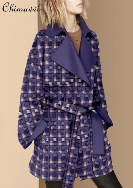 Женская хлопковая ветровка оверсайз, роскошное пальто с длинным рукавом, осень 2021, элегантный плащ в Корейском стиле с принтом