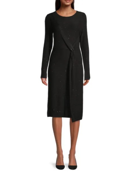 Платье-свитер с каскадом и пайетками сбоку Donna Karan, черный