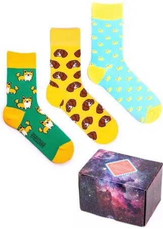 Цветные носки Babushka, набор носков с принтом, 3 пары в коробке, размер 36-39, CGB-6