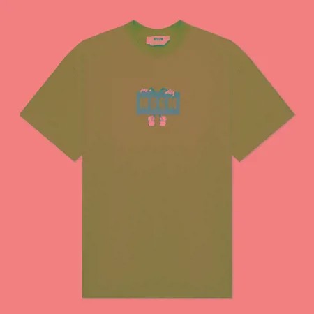 Мужская футболка MSGM Box Comics Crew Neck, цвет зелёный, размер S