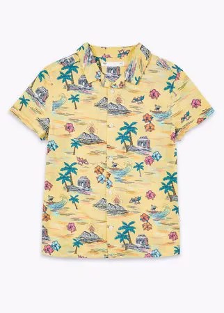 Рубашка с тропическим принтом из 100% чистого хлопка
