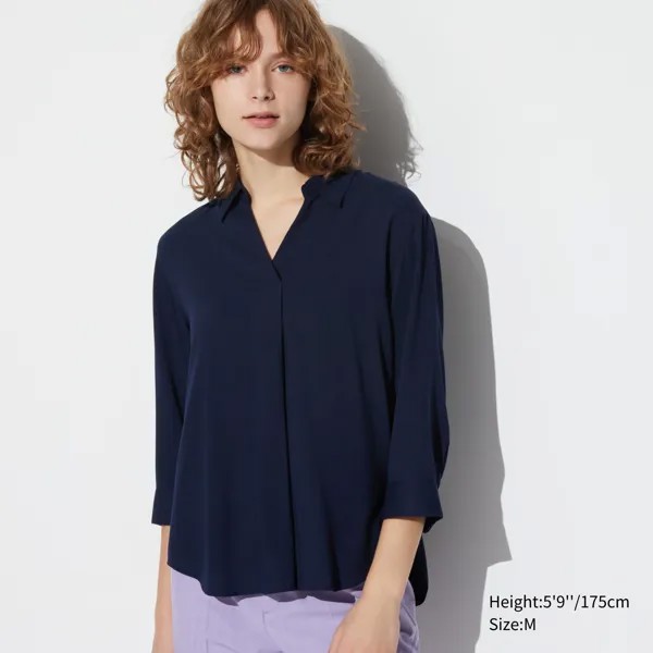 Блуза UNIQLO из искусственного шелка, темно-синий
