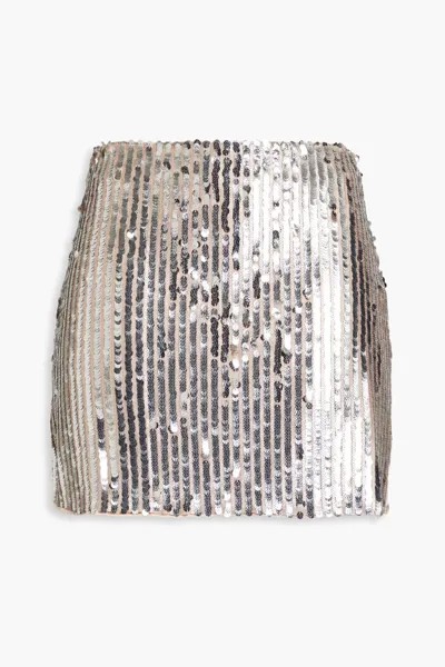 Мини-юбка из сетки с пайетками Rotate Birger Christensen, серебро