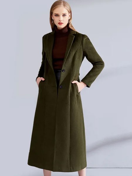 Milanoo Hunter Green Coat Long Sleeve Notch Collar Women's Wool Coats