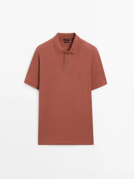 Рубашка-Поло из микротекстурированного хлопка пике Massimo Dutti, оранжевый