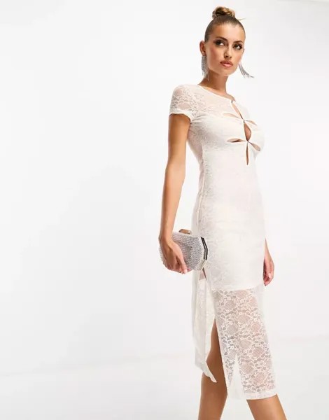 Белое кружевное платье миди с вырезами Collective The Label